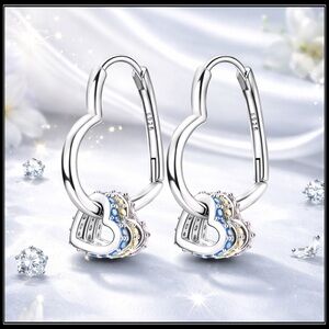 NEW 925 CRYSTAL HEART CHARM HOOP EARRINGS